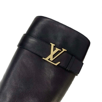 ルイヴィトン LOUIS VUITTON ブーツ ロングブーツ 靴 シューズ レザー ブラック 黒 ゴールド LVロゴ ベルト