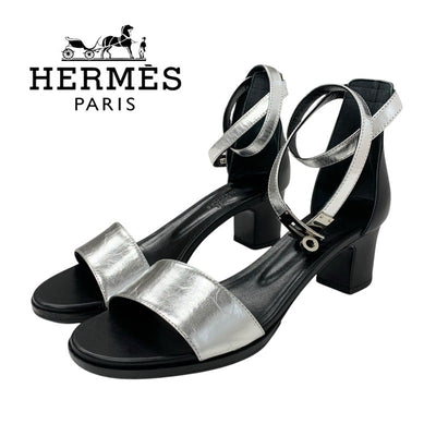 エルメス HERMES マネージュ サンダル 靴 シューズ レザー シルバー ブラック ケリー金具 ストラップ