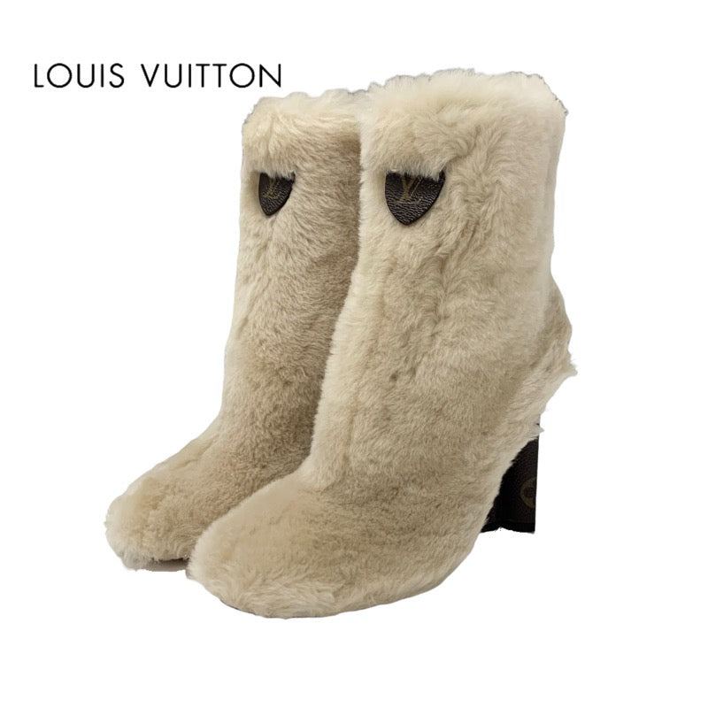 ルイヴィトン LOUIS VUITTON シルエットライン モノグラム ブーツ ショートブーツ 靴 シューズ ファー レザー ベージュ ブラウン アンクルブーツ