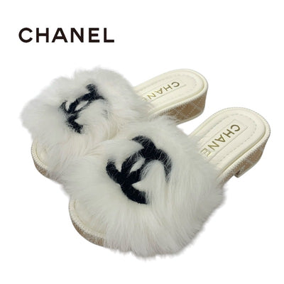 シャネル CHANEL サンダル 靴 シューズ ファー ホワイト ブラック ココマーク ミュール