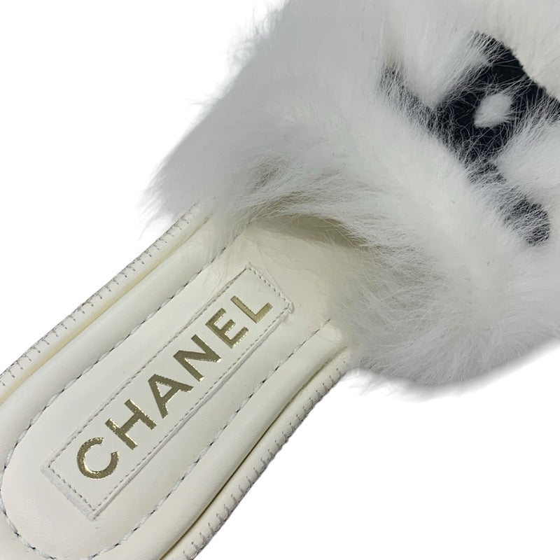 シャネル CHANEL サンダル 靴 シューズ ファー ホワイト ブラック ココマーク ミュール