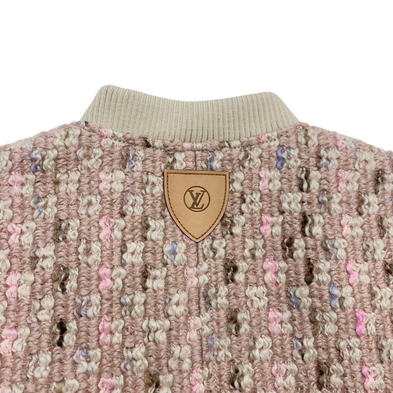 未使用 ルイヴィトン LOUIS VUITTON ツイード アウター ジャケット ジップアップ LVロゴ ウール ピンク ホワイト