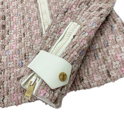 未使用 ルイヴィトン LOUIS VUITTON ツイード アウター ジャケット ジップアップ LVロゴ ウール ピンク ホワイト