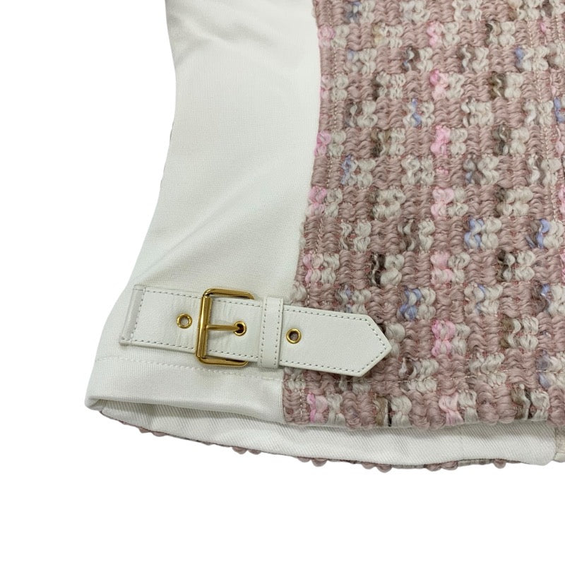 未使用 ルイヴィトン LOUIS VUITTON ツイード アウター ジャケット ジップアップ LVロゴ ウール ピンク ホワイト