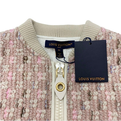 未使用 ルイヴィトン LOUIS VUITTON ツイード アウター ジャケット ジップアップ LVロゴ ウール ピンク ホワイト