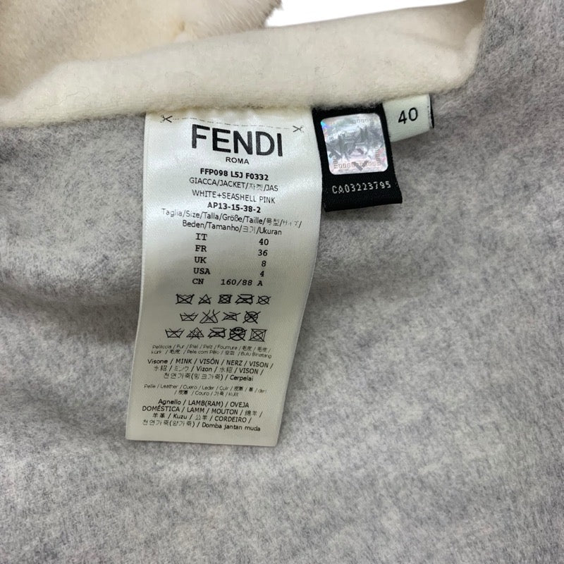 フェンディ FENDI アウター カシミヤ ホワイト ピンク ショートジャケット ミンク