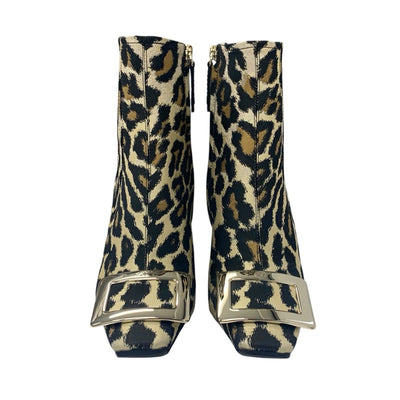 ロジェヴィヴィエ Roger Vivier ブーツ ショートブーツ 靴 シューズ ファブリック ベージュ ブラック ゴールド メタルバックル レオパード