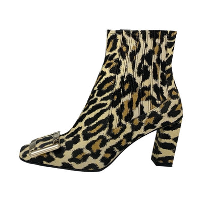 ロジェヴィヴィエ Roger Vivier ブーツ ショートブーツ 靴 シューズ ファブリック ベージュ ブラック ゴールド メタルバックル レオパード