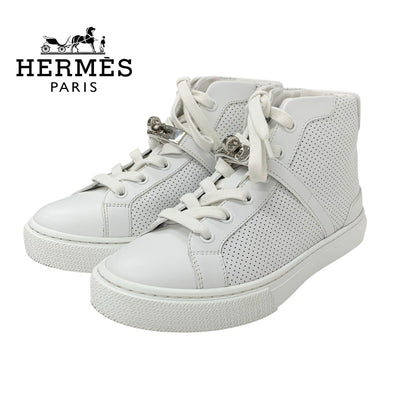 エルメス HERMES デイドリーム スニーカー 靴 シューズ レザー ホワイト 白 シルバー ケリー金具 パンチング ハイカットスニーカー