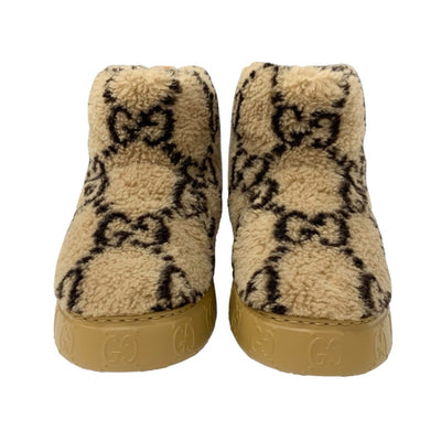 グッチ GUCCI ブーツ ショートブーツ 靴 シューズ ムートン ブラウン GGシグネチャー ボア 未使用