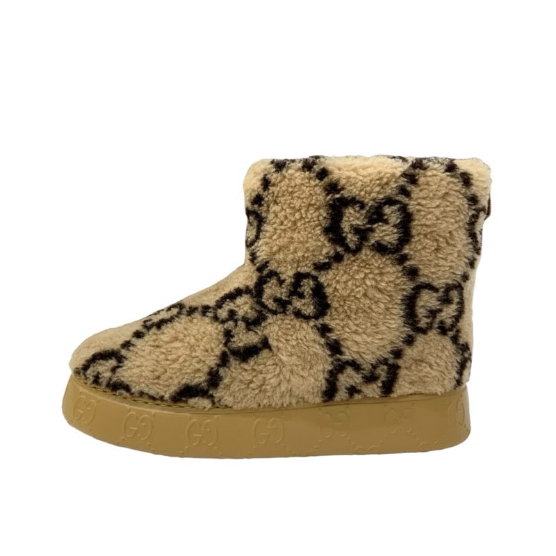 グッチ GUCCI ブーツ ショートブーツ 靴 シューズ ムートン ブラウン GGシグネチャー ボア 未使用