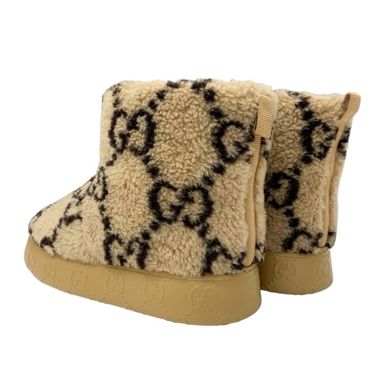 グッチ GUCCI ブーツ ショートブーツ 靴 シューズ ムートン ブラウン GGシグネチャー ボア 未使用