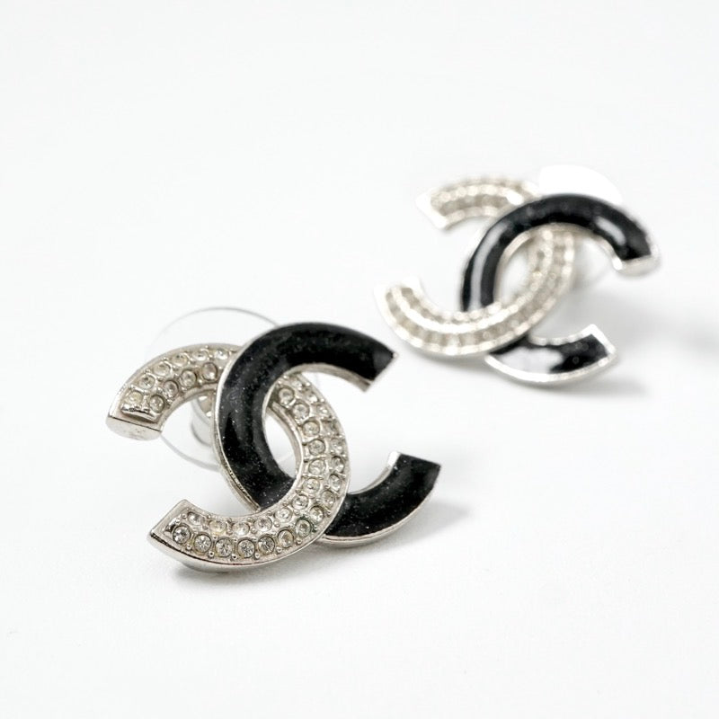 シャネル CHANEL ピアス イヤリング シルバー ブラック ココマーク ラインストーン