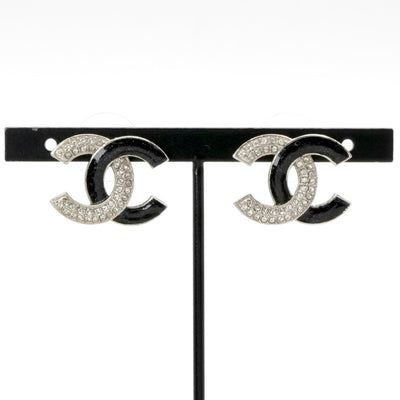 シャネル CHANEL ピアス イヤリング シルバー ブラック ココマーク ラインストーン