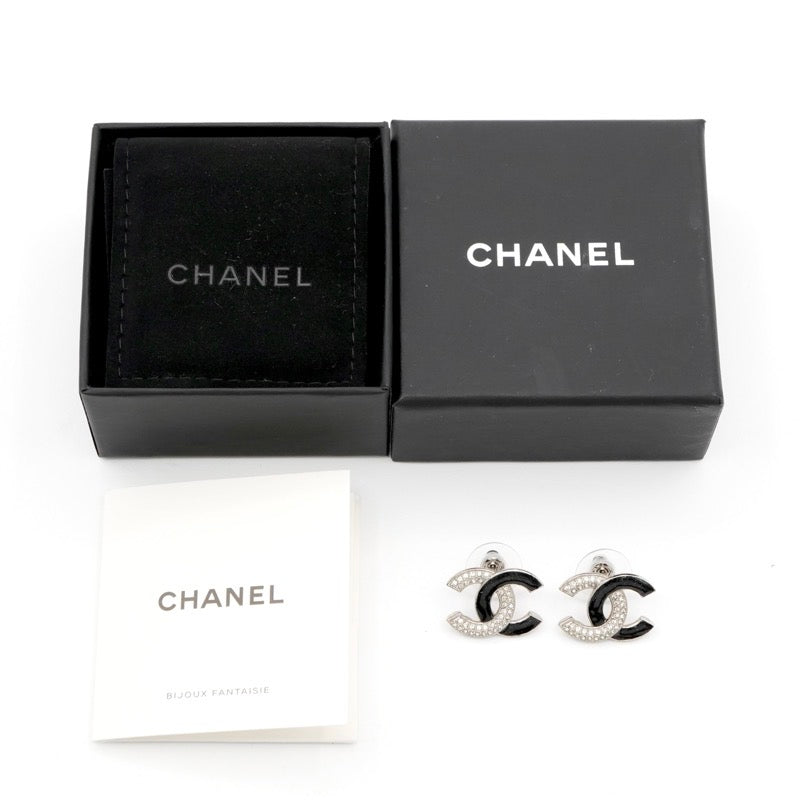 シャネル CHANEL ピアス イヤリング シルバー ブラック ココマーク ラインストーン