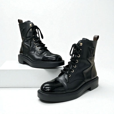 ルイヴィトン LOUIS VUITTON シチズンライン モノグラム ブーツ ショートブーツ 靴 シューズ レザー ブラック 黒 ロゴ レースアップ アンクルブーツ