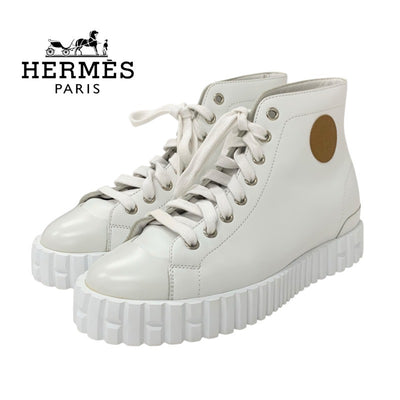 エルメス HERMES クライム スニーカー 靴 シューズ レザー ホワイト ブラウン 白 エクスリブリス ハイカットスニーカー