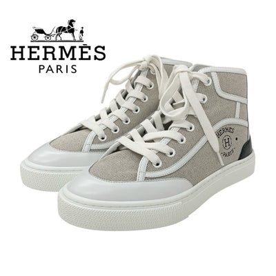 エルメス HERMES ゲットアップ スニーカー 靴 シューズ キャンバス レザー ベージュ ホワイト 未使用 ハイカットスニーカー ロゴ