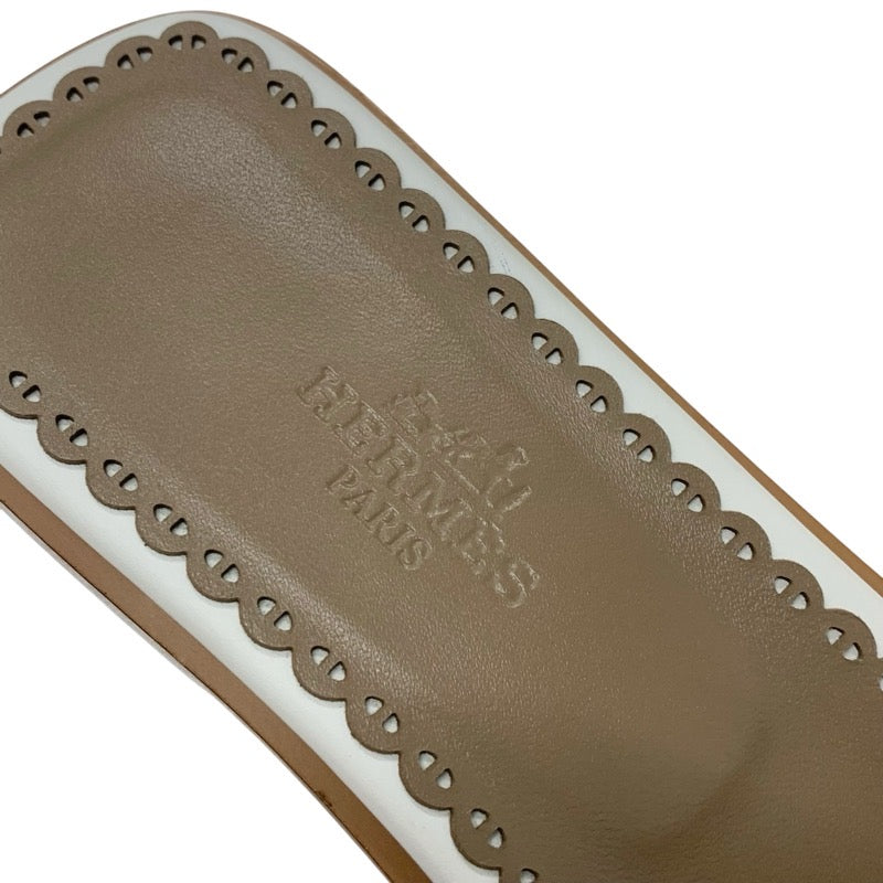 エルメス HERMES ガエル サンダル 靴 シューズ レザー ホワイト 白 未使用 シェーヌダンクル ミュール フラットサンダル