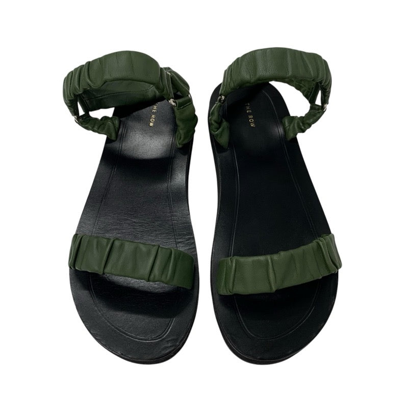 ザロウ The Row EGON サンダル 靴 シューズ レザー グリーン ストラップ フラットサンダル