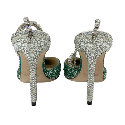 ジミーチュウ JIMMY CHOO SAEDA 100 パンプス 靴 シューズ サテン グリーン ラインストーン ビジュー グラデーション ストラップ