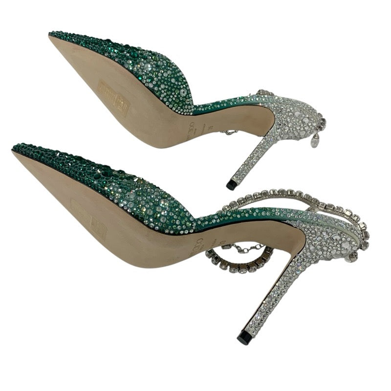 ジミーチュウ JIMMY CHOO SAEDA 100 パンプス 靴 シューズ サテン グリーン ラインストーン ビジュー グラデーション ストラップ