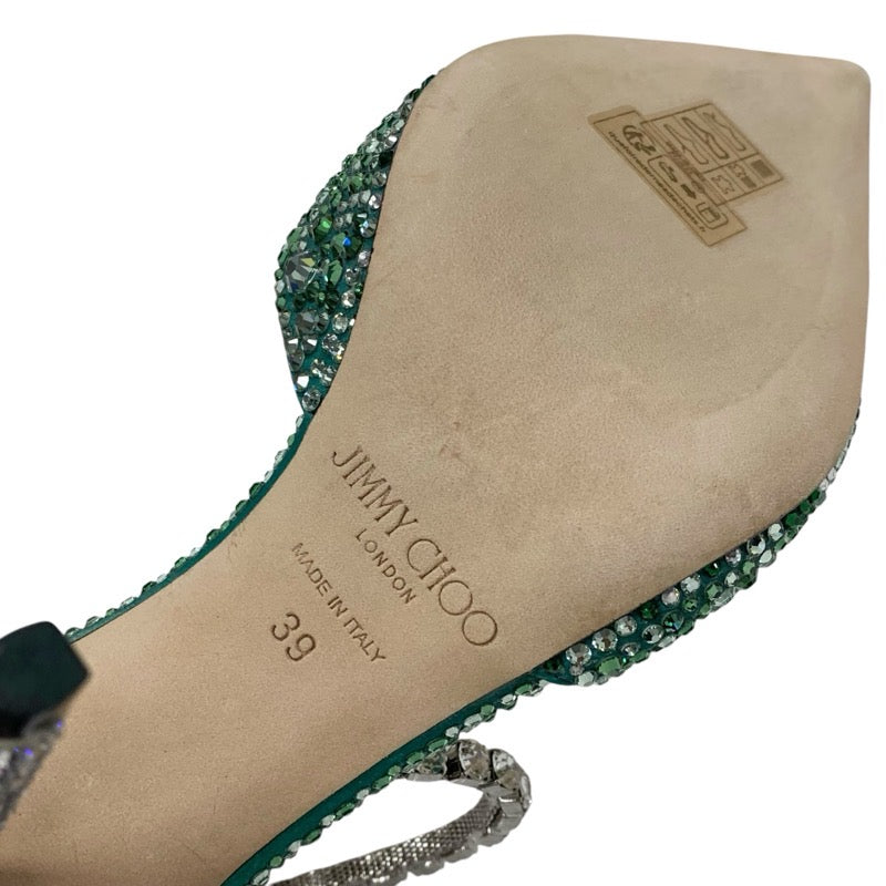 ジミーチュウ JIMMY CHOO SAEDA 100 パンプス 靴 シューズ サテン グリーン ラインストーン ビジュー グラデーション ストラップ
