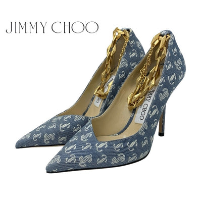 ジミーチュウ JIMMY CHOO DIAMOND TALURA パンプス 靴 シューズ デニム ブルー 未使用 ロゴ チェーン