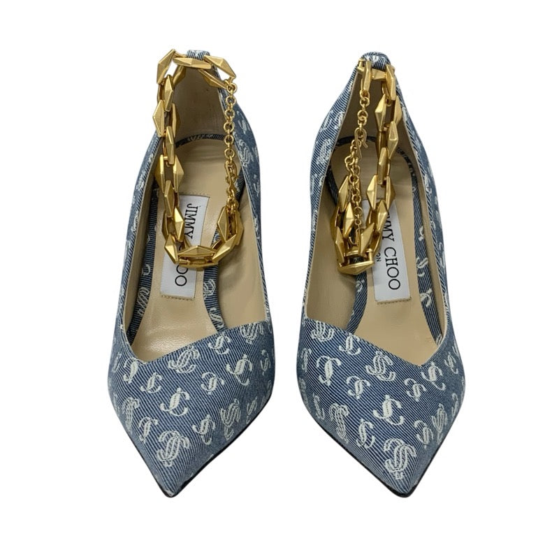 ジミーチュウ JIMMY CHOO DIAMOND TALURA パンプス 靴 シューズ デニム ブルー 未使用 ロゴ チェーン