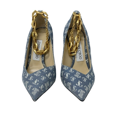 ジミーチュウ JIMMY CHOO DIAMOND TALURA パンプス 靴 シューズ デニム ブルー 未使用 ロゴ チェーン