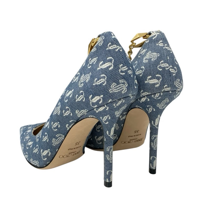 ジミーチュウ JIMMY CHOO DIAMOND TALURA パンプス 靴 シューズ デニム ブルー 未使用 ロゴ チェーン