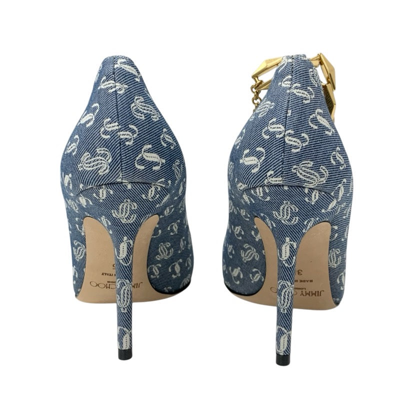 ジミーチュウ JIMMY CHOO DIAMOND TALURA パンプス 靴 シューズ デニム ブルー 未使用 ロゴ チェーン