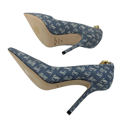 ジミーチュウ JIMMY CHOO DIAMOND TALURA パンプス 靴 シューズ デニム ブルー 未使用 ロゴ チェーン