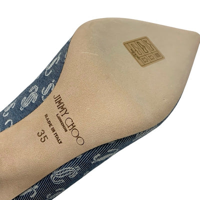 ジミーチュウ JIMMY CHOO DIAMOND TALURA パンプス 靴 シューズ デニム ブルー 未使用 ロゴ チェーン