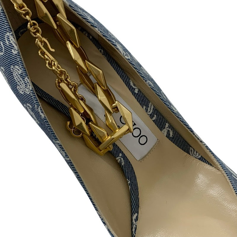 ジミーチュウ JIMMY CHOO DIAMOND TALURA パンプス 靴 シューズ デニム ブルー 未使用 ロゴ チェーン
