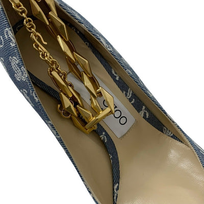 ジミーチュウ JIMMY CHOO DIAMOND TALURA パンプス 靴 シューズ デニム ブルー 未使用 ロゴ チェーン