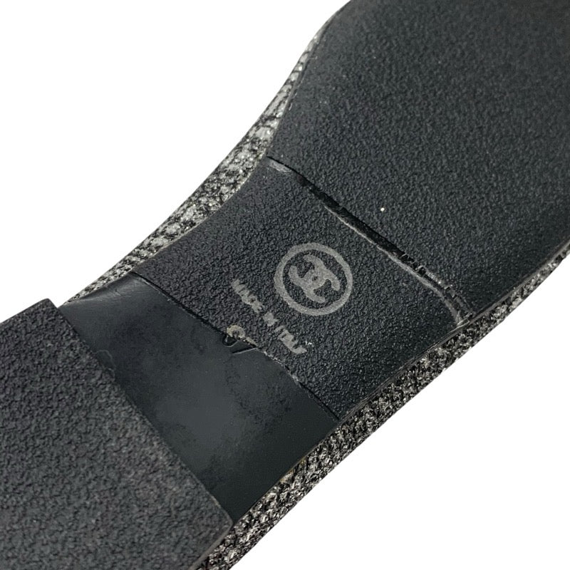シャネル CHANEL フラットシューズ 靴 シューズ ファブリック レザー ブラック シルバー ココマーク ラメ ローファー オペラシューズ