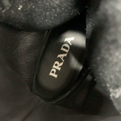 プラダ PRADA ブーツ ショートブーツ 靴 シューズ レザー ファブリック ブラック 黒 ロゴ レースアップ ミドルブーツ