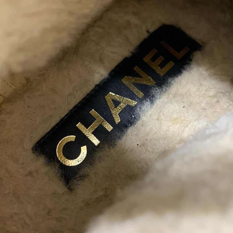 シャネル CHANEL ブーツ ショートブーツ 靴 シューズ ハラコ スエード ムートン ブラック 黒 ココマーク レースアップ