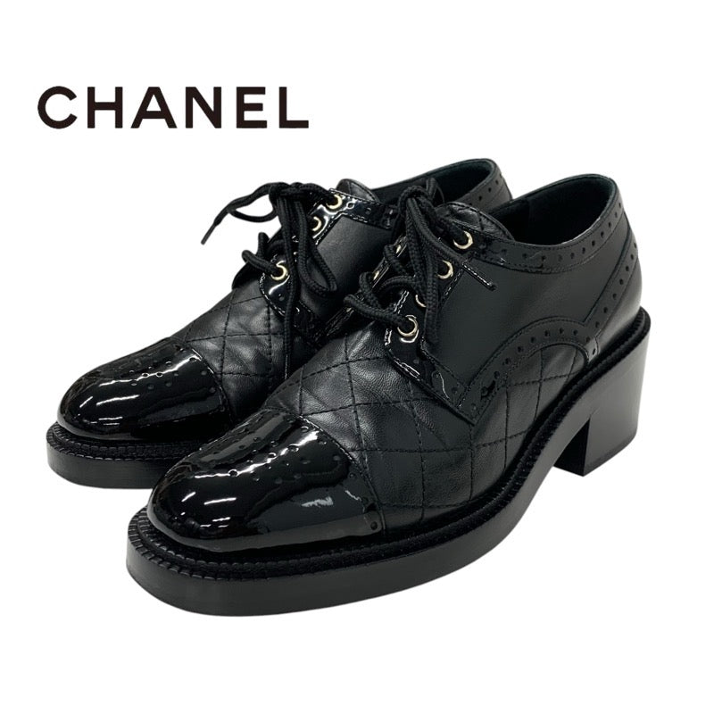 シャネル CHANEL ローファー 革靴 靴 シューズ レザー パテント ブラック 黒 マトラッセ ココマーク レースアップシューズ