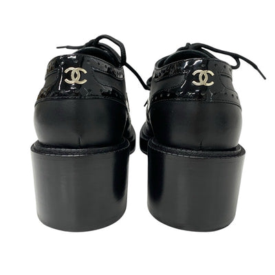 シャネル CHANEL ローファー 革靴 靴 シューズ レザー パテント ブラック 黒 マトラッセ ココマーク レースアップシューズ