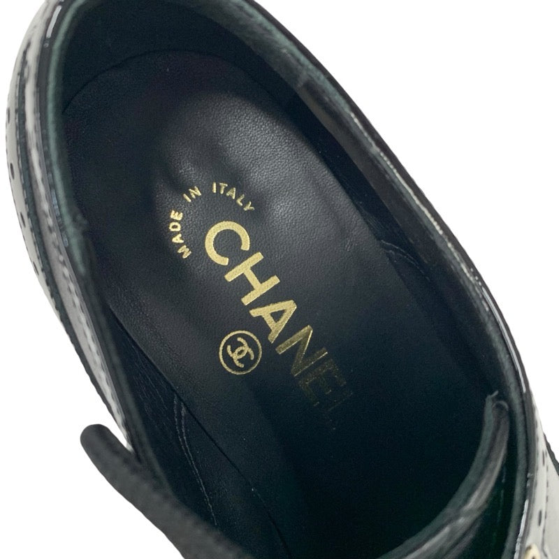シャネル CHANEL ローファー 革靴 靴 シューズ レザー パテント ブラック 黒 マトラッセ ココマーク レースアップシューズ