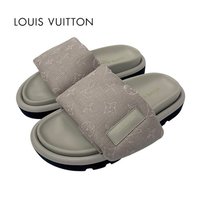 ルイヴィトン LOUIS VUITTON プールピローライン モノグラム サンダル 靴 シューズ ジャカード レザー ベージュ 未使用 ロゴ フラット ミュール