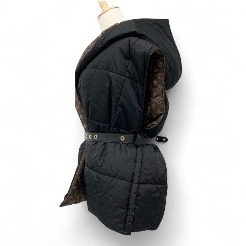 ルイヴィトン LOUIS VUITTON アウター ブラック スリーブレスピローパファーラップジャケット モノグラム ダウンベスト ベルト
