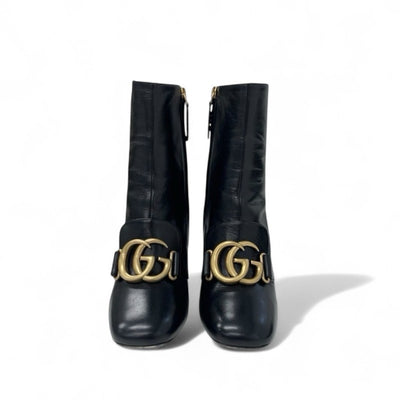 グッチ GUCCI ブーツ ショートブーツ 靴 シューズ レザー ブラック ゴールド ロゴ ダブルG