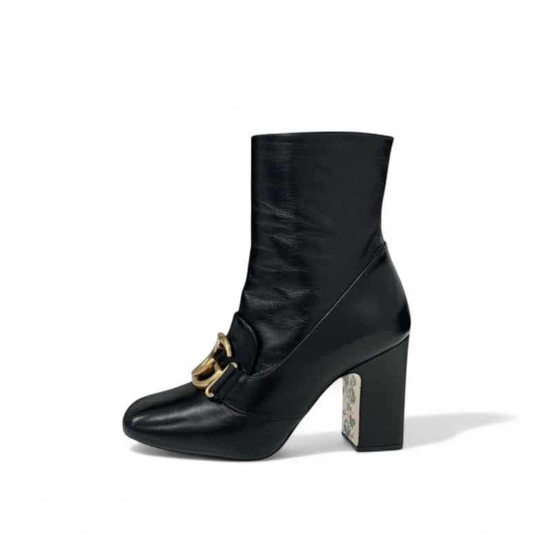 グッチ GUCCI ブーツ ショートブーツ 靴 シューズ レザー ブラック ゴールド ロゴ ダブルG