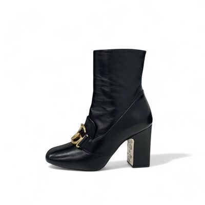 グッチ GUCCI ブーツ ショートブーツ 靴 シューズ レザー ブラック ゴールド ロゴ ダブルG