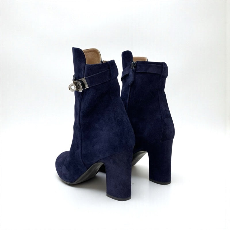 エルメス HERMES ジュウーズ ブーツ ショートブーツ 靴 シューズ スエード ネイビー シルバー ケリー金具