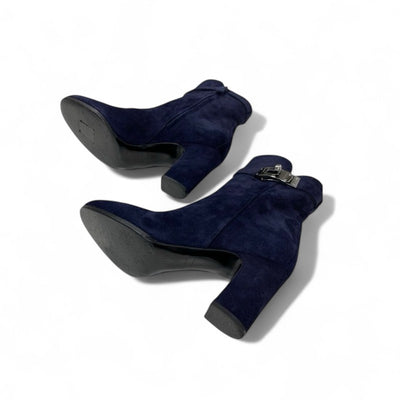 エルメス HERMES ジュウーズ ブーツ ショートブーツ 靴 シューズ スエード ネイビー シルバー ケリー金具