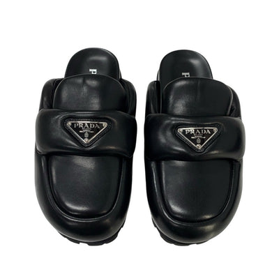 プラダ PRADA サンダル 靴 シューズ レザー ブラック 黒 トライアングルロゴ パデッドナッパ サボ ミュール
